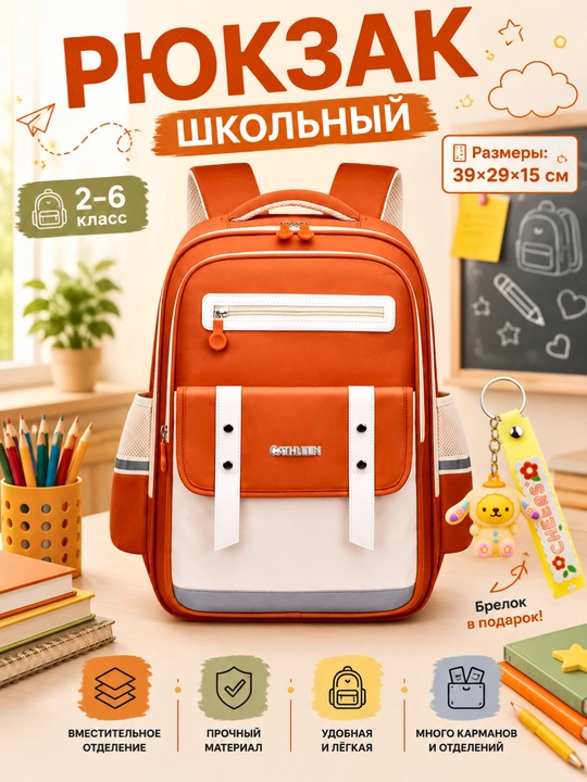 Школьный рюкзак для детей 2–6 классов с брелоком в подарок - 