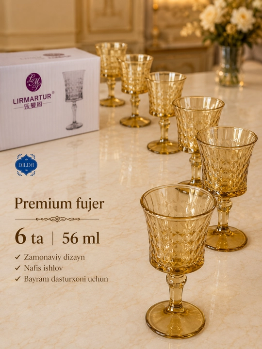 Rangli shisha fujer va stopkalar, ichimliklar uchun sovg‘a to‘plami, 6 dona, uy uchun set