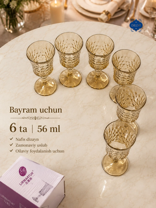 Rangli shisha fujer va stopkalar, ichimliklar uchun sovg‘a to‘plami, 6 dona, uy uchun set