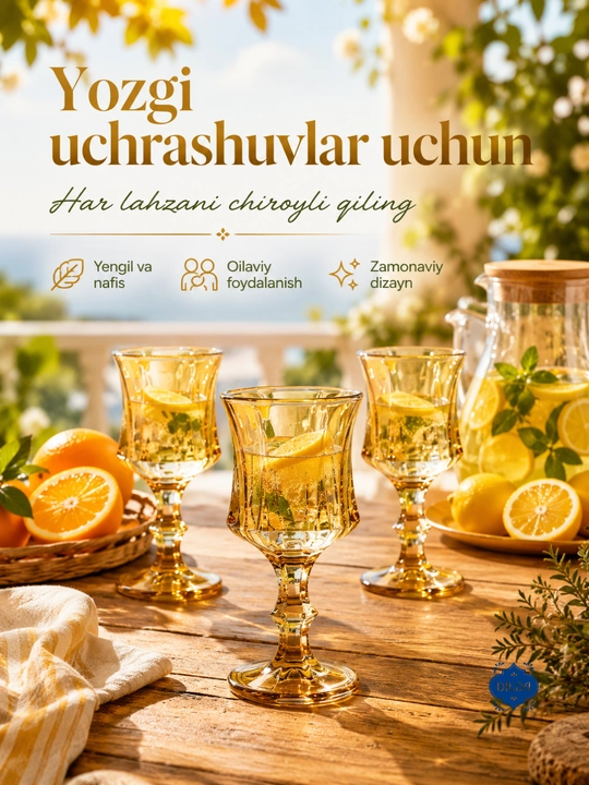 Rangli shisha fujer va stopkalar, ichimliklar uchun sovg‘a to‘plami, 6 dona, uy uchun set