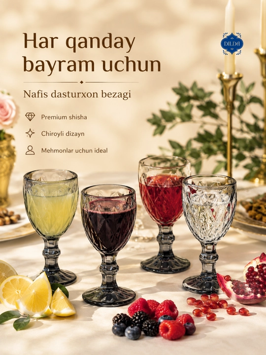 Rangli shisha fujer va stopkalar, ichimliklar uchun sovg‘a to‘plami, 6 dona, uy uchun set