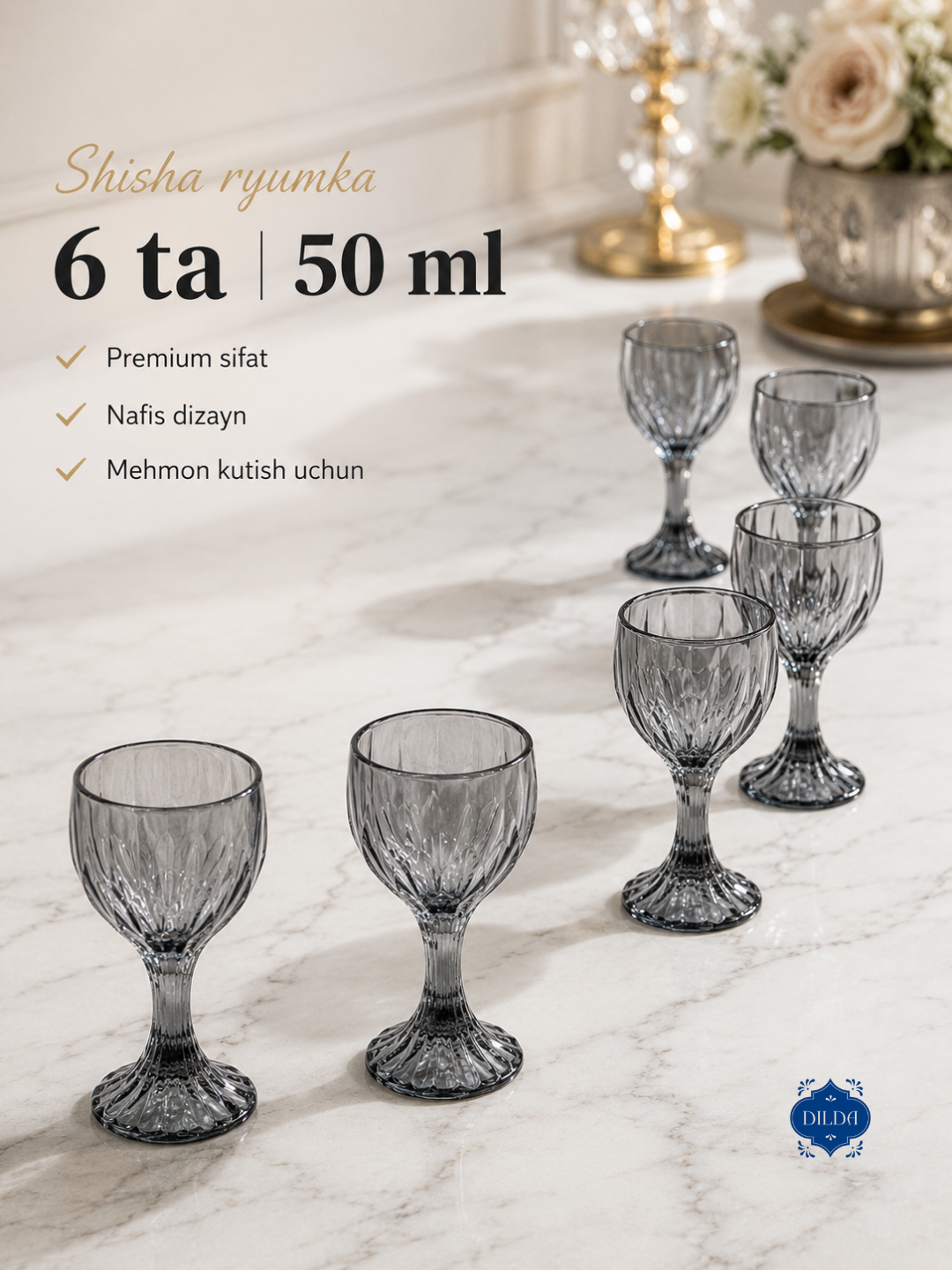 Rangli shisha fujer va stopkalar, ichimliklar uchun sovg‘a to‘plami, 6 dona, uy uchun set