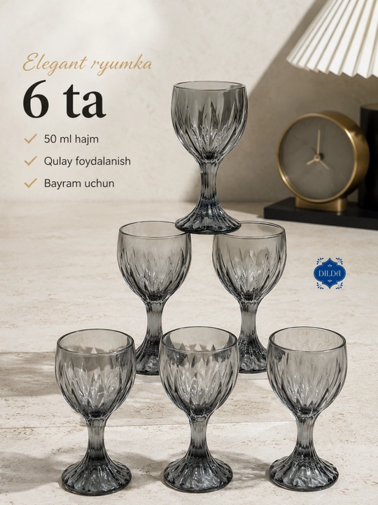 Rangli shisha fujer va stopkalar, ichimliklar uchun sovg‘a to‘plami, 6 dona, uy uchun set