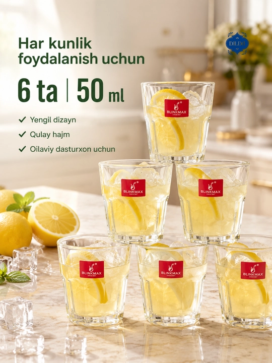 Rangli shisha fujer va stopkalar, ichimliklar uchun sovg‘a to‘plami, 6 dona, uy uchun set