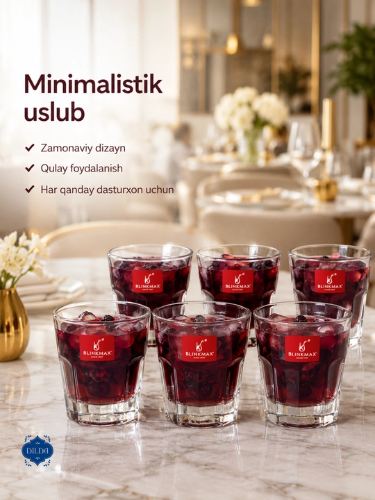 Rangli shisha fujer va stopkalar, ichimliklar uchun sovg‘a to‘plami, 6 dona, uy uchun set