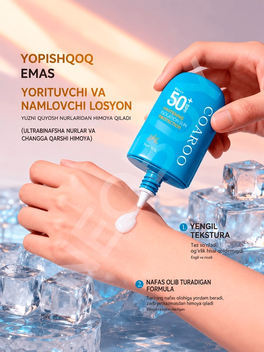 Yuz uchun SPF 50 namlantiruvchi quyoshdan himoyalovchi krem