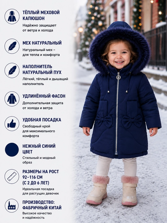 Qizlar uchun izolyatsiya qilingan ko'ylagi, tabiiy mo'yna