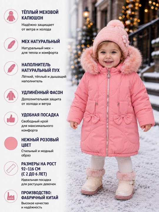 Qizlar uchun izolyatsiya qilingan ko'ylagi, tabiiy mo'yna