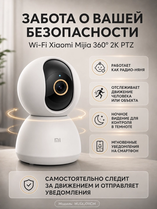 Камера видеонаблюдения Xiaomi Mijia 360° PTZ 2K MJSXJ09CM, Wi-Fi, датчик движения