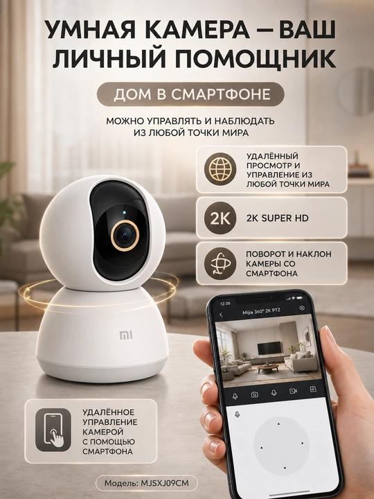 Камера видеонаблюдения Xiaomi Mijia 360° PTZ 2K MJSXJ09CM, Wi-Fi, датчик движения