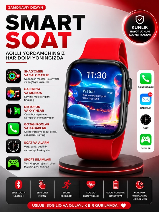 Aqlli soatlar Smart Watch 8 Big T800 Pro Max,Android iPhone uchun, simsiz zaryadlash - 