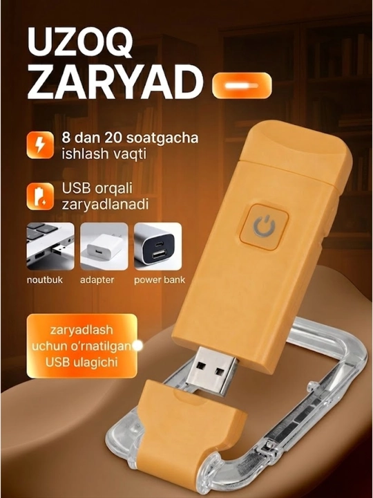 Kitob o'qish chiroqi, simsiz chiroq - USB qayta zaryadlanuvchi