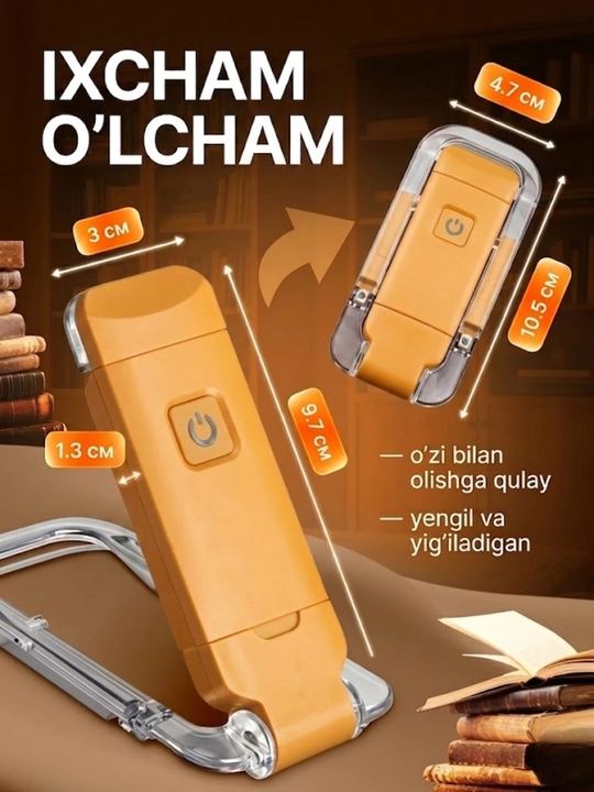 Kitob o'qish chiroqi, simsiz chiroq - USB qayta zaryadlanuvchi