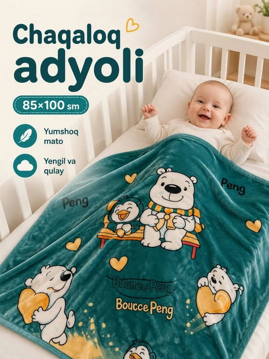 Bolalar va chaqaloqlar adyoli, yopinchiq pled, 100x130 sm 2 qavatli, 85x100 sm 1 qavatli - 