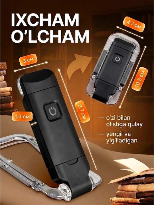 Kitob o'qish chiroqi, simsiz chiroq - USB qayta zaryadlanuvchi