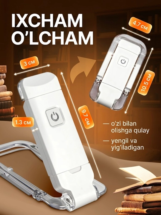 Kitob o'qish chiroqi, simsiz chiroq - USB qayta zaryadlanuvchi