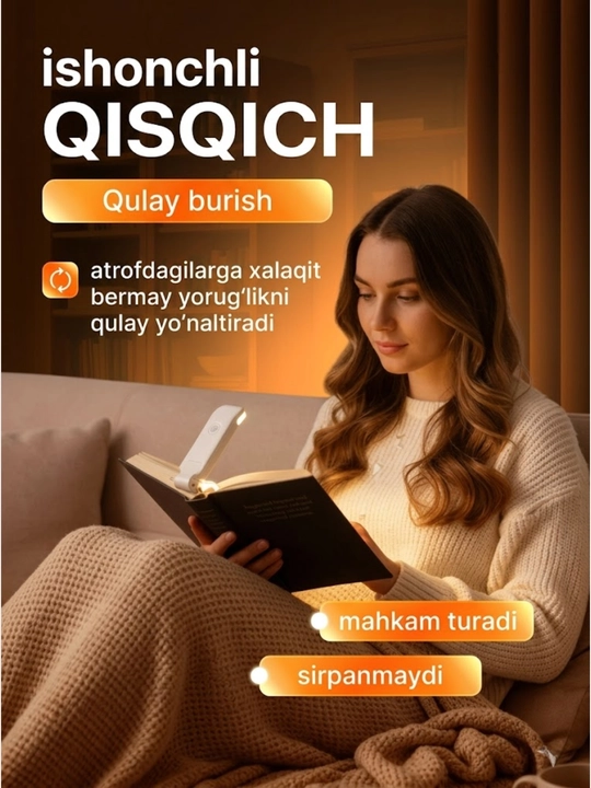 Kitob o'qish chiroqi, simsiz chiroq - USB qayta zaryadlanuvchi