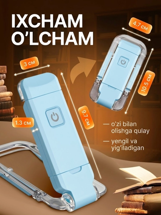 Kitob o'qish chiroqi, simsiz chiroq - USB qayta zaryadlanuvchi