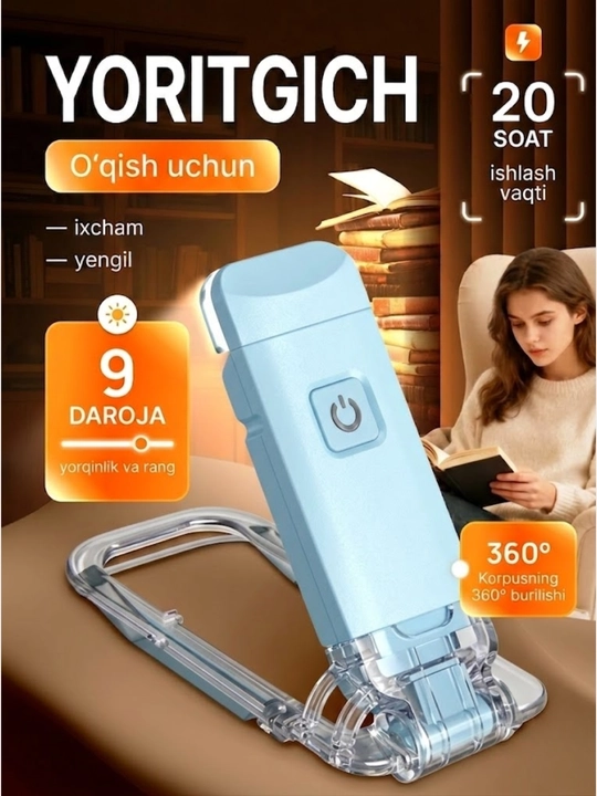 Kitob o'qish chiroqi, simsiz chiroq - USB qayta zaryadlanuvchi - 
