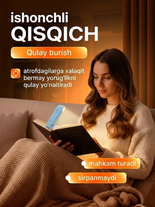 Kitob o'qish chiroqi, simsiz chiroq - USB qayta zaryadlanuvchi