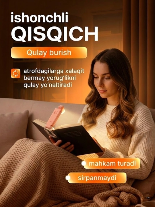 Kitob o'qish chiroqi, simsiz chiroq - USB qayta zaryadlanuvchi