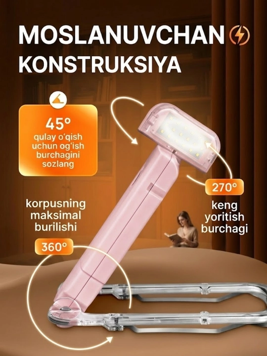 Kitob o'qish chiroqi, simsiz chiroq - USB qayta zaryadlanuvchi