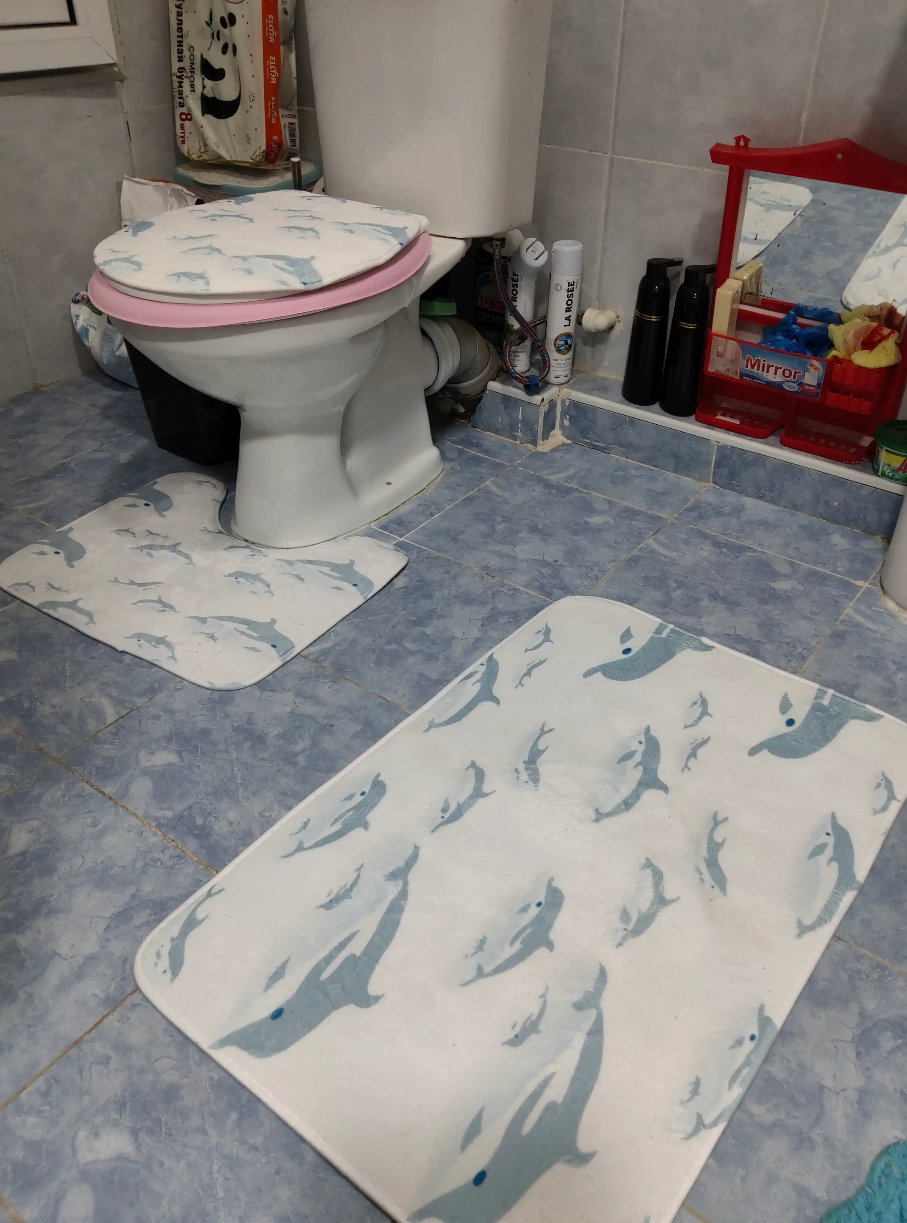 Штора и коврики 3D, для ванной комнаты и туалета, набор 4 в 1, нескользящие, комплект