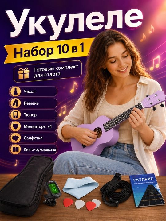 Концертная укулеле, 58 см, набор музыкальных инструментов, мини гитара - 
