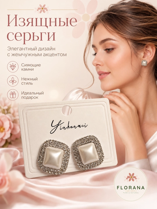 Yinhanmei серьги квадрат жемчуг и стразы — современная элегантность 