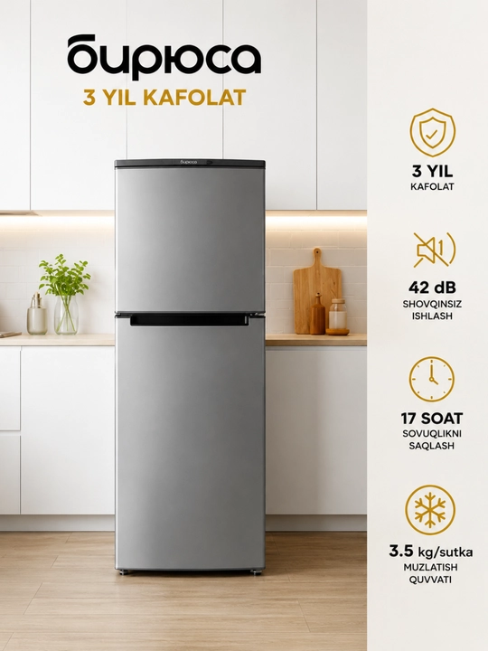 Ikki kamerali Biryusa M553 sovutgichi, sig'imi 230 litr - 