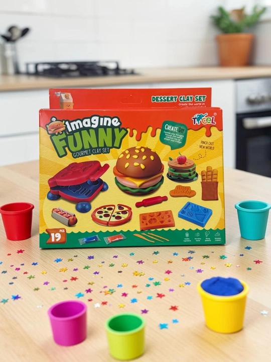 Bolalar oshxona plastilin va qoliplar toʻplami, fastfud va shirinliklar, 19 qismdan iborat - 