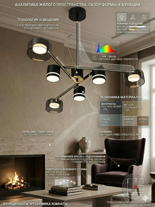 ORBITAL dizaynerlik LED shift yoritgichi, 6 ta chiroq, Loft / Minimalizm - 