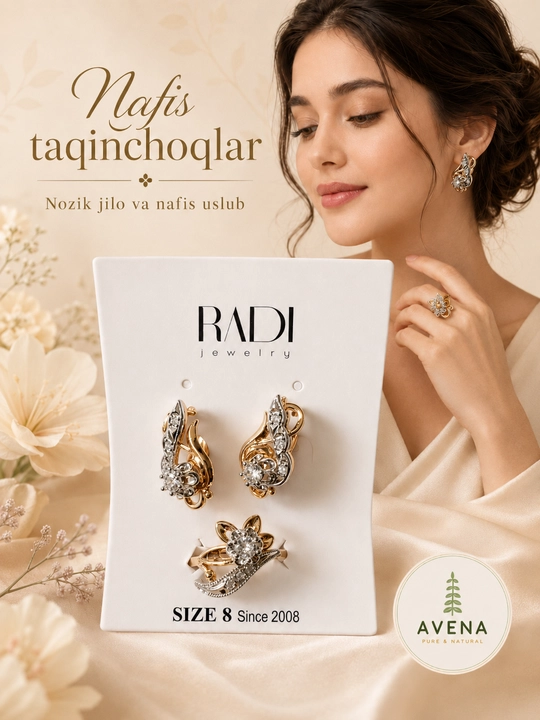 RADI Jewelry barg motivi to'plam oltin kumush zirkon — tabiiy nafosatli SIZE 8 