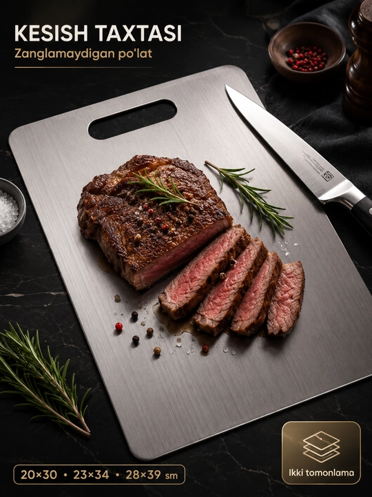 Разделочная доска из нержавеющей стали двусторонняя кухонная