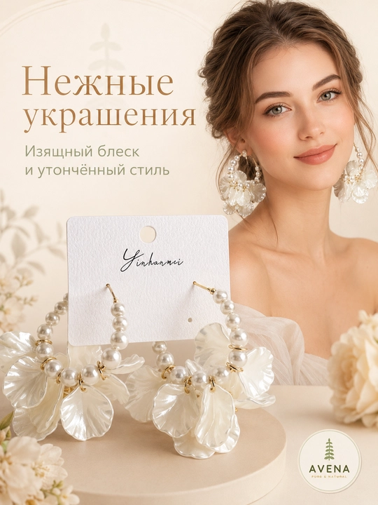 Yinhanmei perlamutr gul sirg'alar — tabiiy yaproqlar va perla munchoqlar 