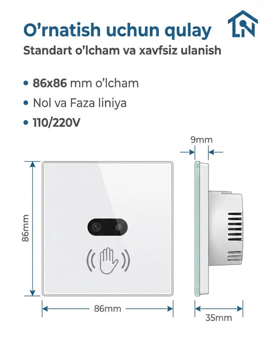 Sensorli aqlli o'chirgich Teknova, tegmasdan boshqariladigan shisha panel