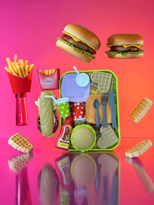 Bolalar uchun o'yinchoq fastfud to'plami "Hamburger Storage", 41 qismdan iborat - 