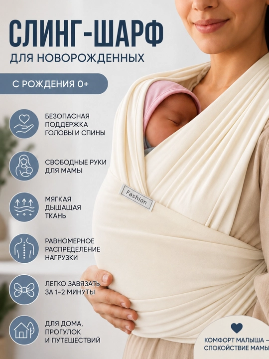 Слинг для новорождённых трикотажный, слинг шарф, хлопковый слинг - 