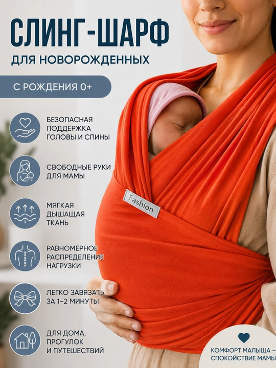 Слинг для новорождённых трикотажный, слинг шарф, хлопковый слинг - 