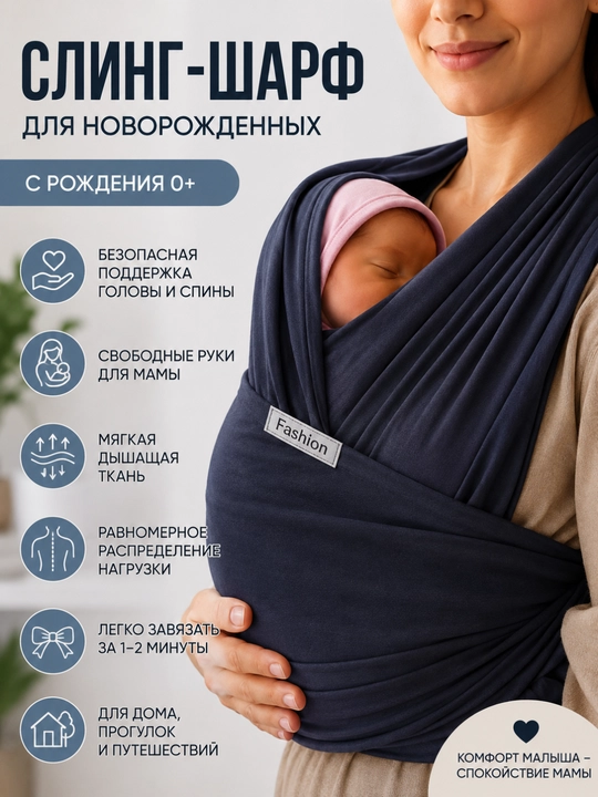 Слинг для новорождённых трикотажный, слинг шарф, хлопковый слинг - 