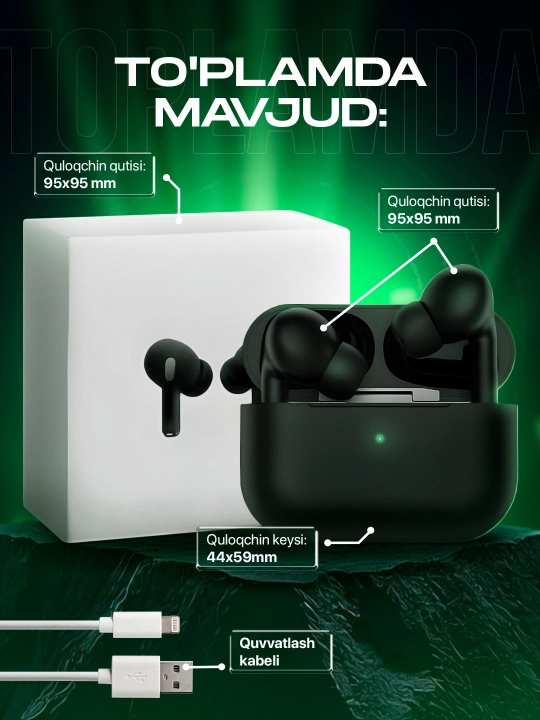 Simsiz quloqchinlar Pods Pro, iPhone va Android uchun, sensorli, Bluetooth