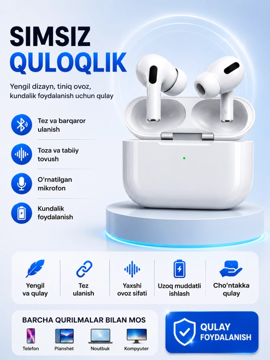 Беспроводные наушники Pods Pro 2 ANC, Bluetooth 5.3, сенсорное управление. - 