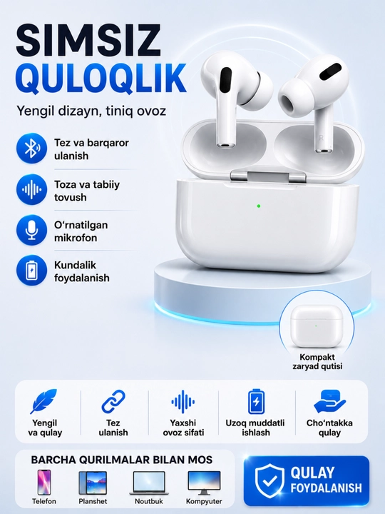 Беспроводные наушники Pods Pro 2 ANC, Bluetooth 5.3, сенсорное управление.