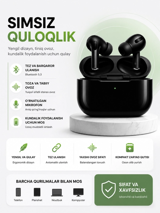 Беспроводные наушники Pods Pro 2 ANC, Bluetooth 5.3, сенсорное управление.