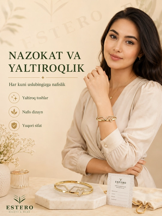 Oltin bangle bilakuzuk yurak va zirkon band motivi romantik dizayn