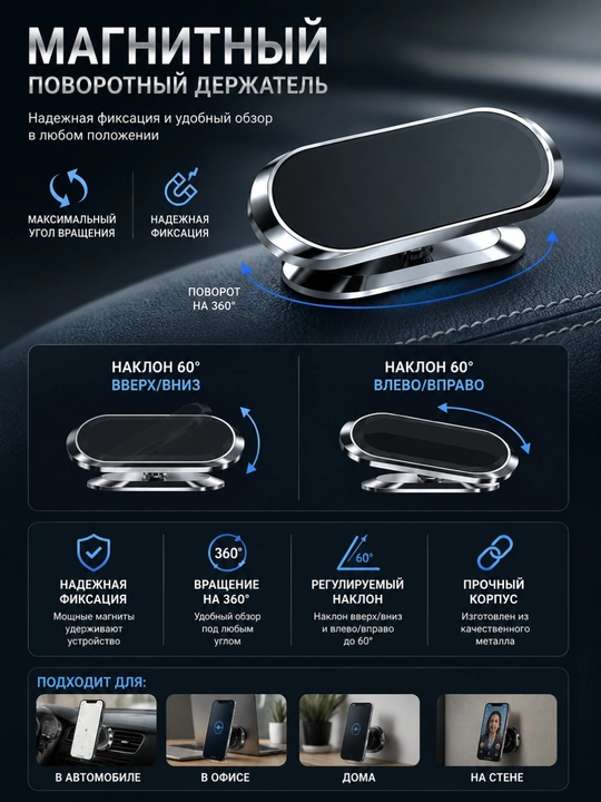 Магнитный держатель телефона для автомобиля с Magsafe, вращающийся на 360 градусов - 