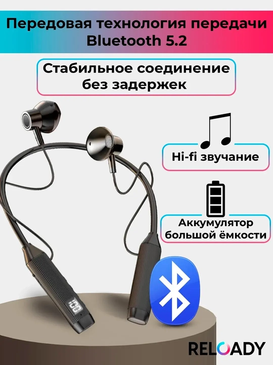 Simsiz sport minigarnituralari, bo'yin jantali, raqamli displey, Bluetooth BT-107, magnit