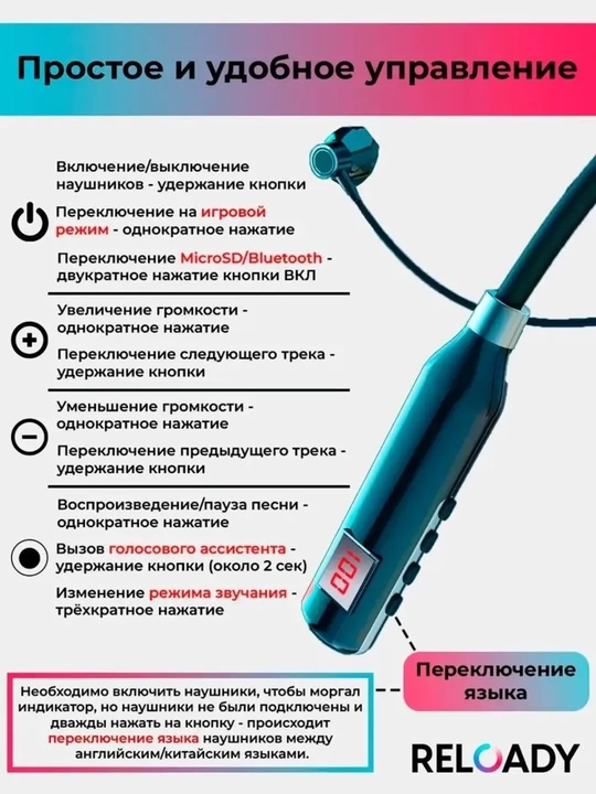 Simsiz sport minigarnituralari, bo'yin jantali, raqamli displey, Bluetooth BT-107, magnit