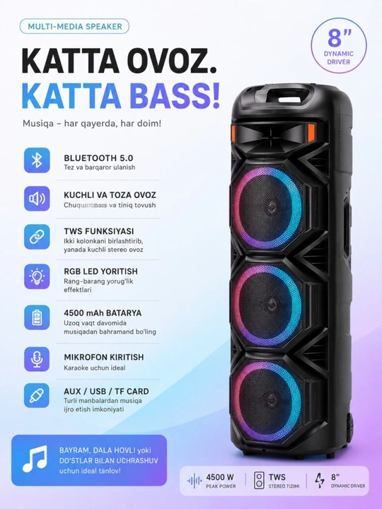 Bluetooth ZQS 8301- 8308-katta musiqa karnayi, simsiz mikrofon