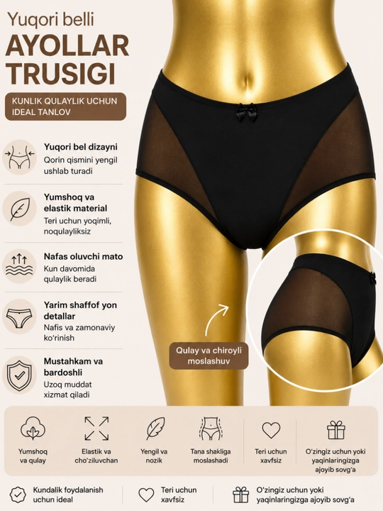 Lacosma ayollar ichki kiyimi trusik. Siqishi balandligi bilan yoqimli L-48. XL-50. XXL-52